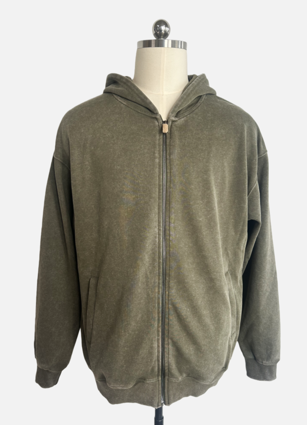 Unisex Vintage Look Garment Washed Full Zip Sweatshirt｜Hip Welted Pockets W-07-022-300 Army