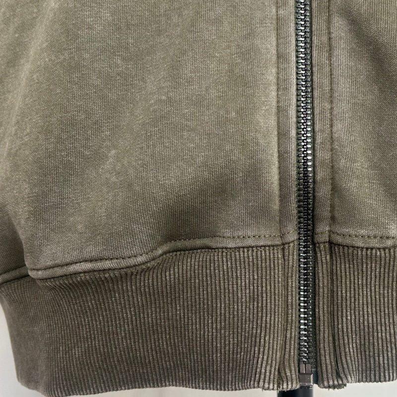 Unisex Vintage Look Garment Washed Full Zip Sweatshirt｜Hip Welted Pockets W-07-022-300 Army