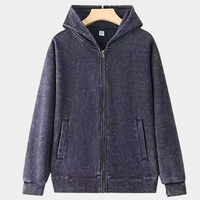 Unisex Vintage Look Garment Washed Full Zip Sweatshirt｜Hip Welted Pockets M-07-022-480 Navy