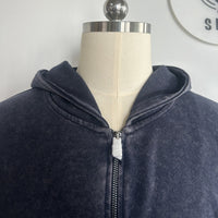 Unisex Vintage Look Garment Washed Full Zip Sweatshirt｜Hip Welted Pockets M-07-022-480 Navy