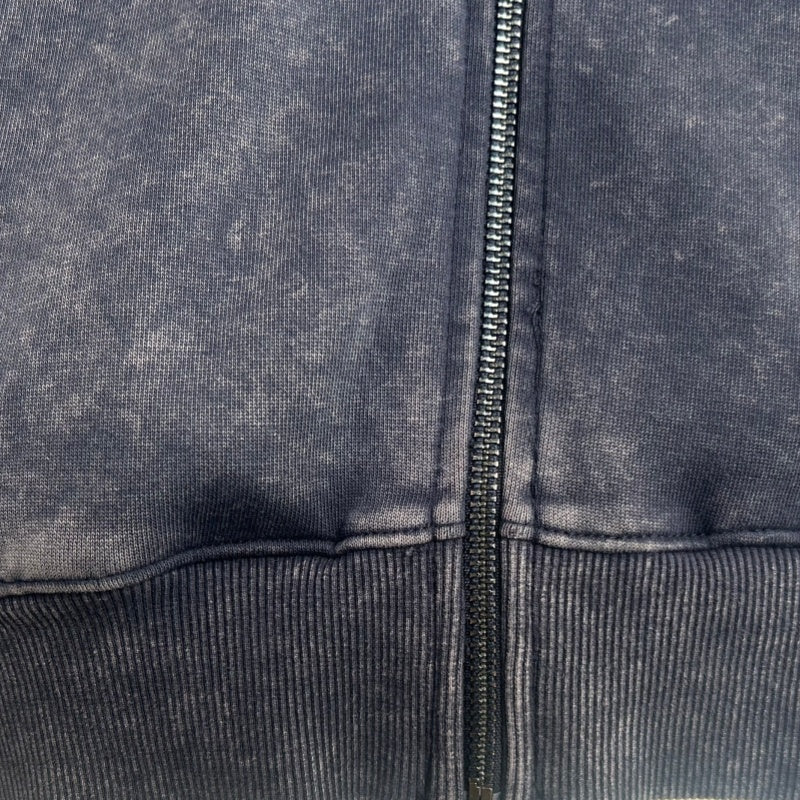 Unisex Vintage Look Garment Washed Full Zip Sweatshirt｜Hip Welted Pockets M-07-022-480 Navy