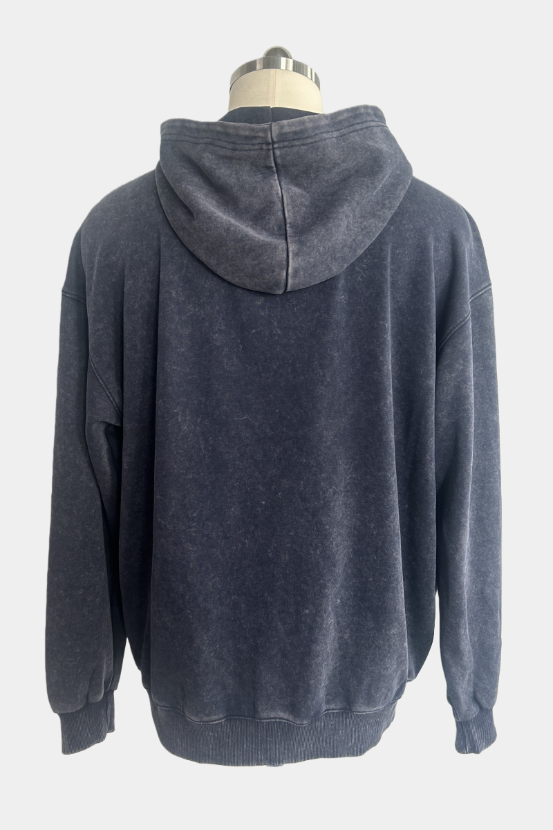 Unisex Vintage Look Garment Washed Full Zip Sweatshirt｜Hip Welted Pockets M-07-022-480 Navy