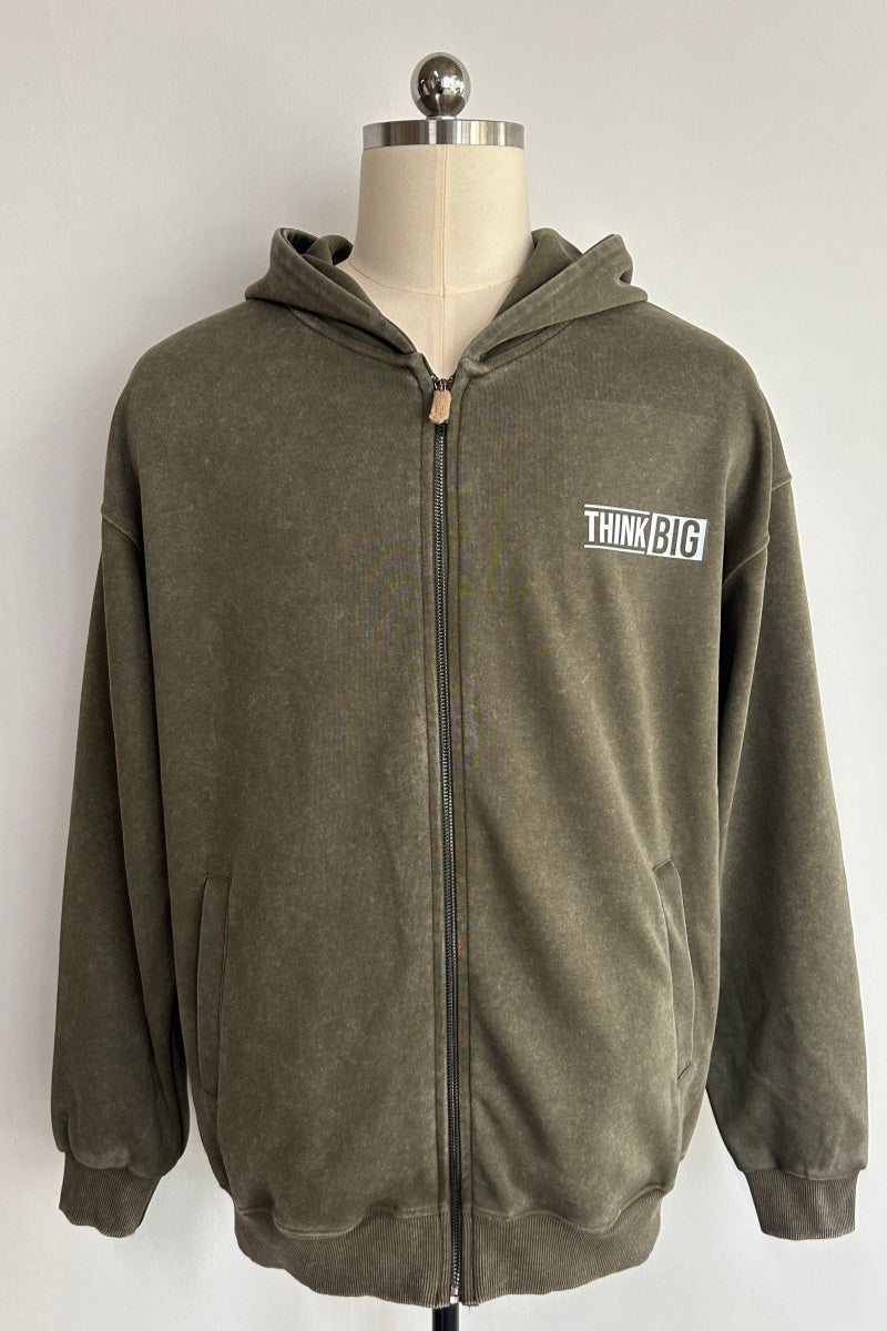 Unisex Vintage Look Garment Washed Full Zip Sweatshirt｜Hip Welted Pockets U-07-022