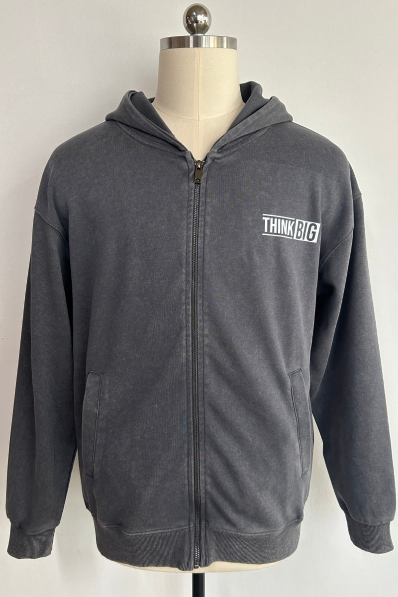 Unisex Vintage Look Garment Washed Full Zip Sweatshirt｜Hip Welted Pockets U-07-022