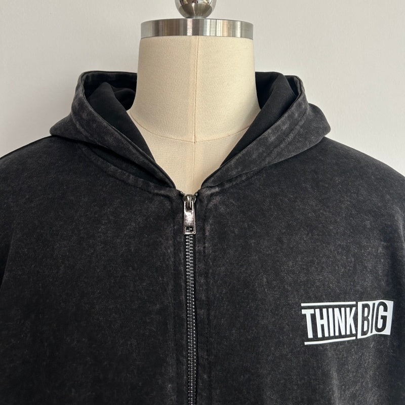 Unisex Vintage Look Garment Washed Full Zip Sweatshirt｜Hip Welted Pockets U-07-022