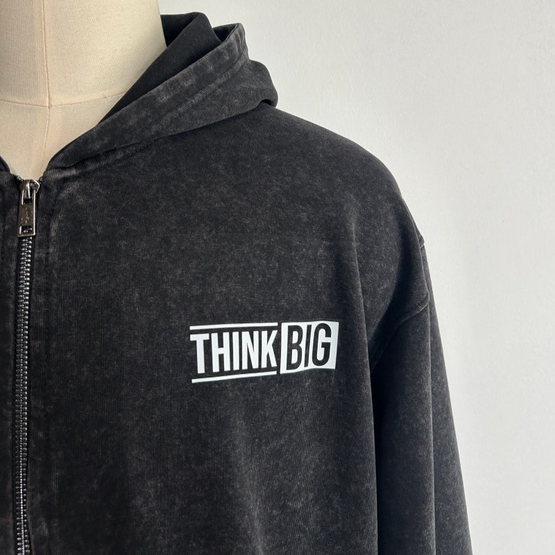 Unisex Vintage Look Garment Washed Full Zip Sweatshirt｜Hip Welted Pockets U-07-022