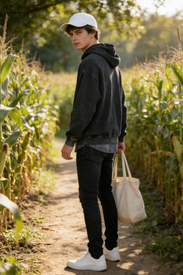 Unisex Vintage Garment-washed Hoodie|Relaxed Fit|Kangaroo Pouch Pocket U-07-023 Washed Black,Graphite, Chocolate