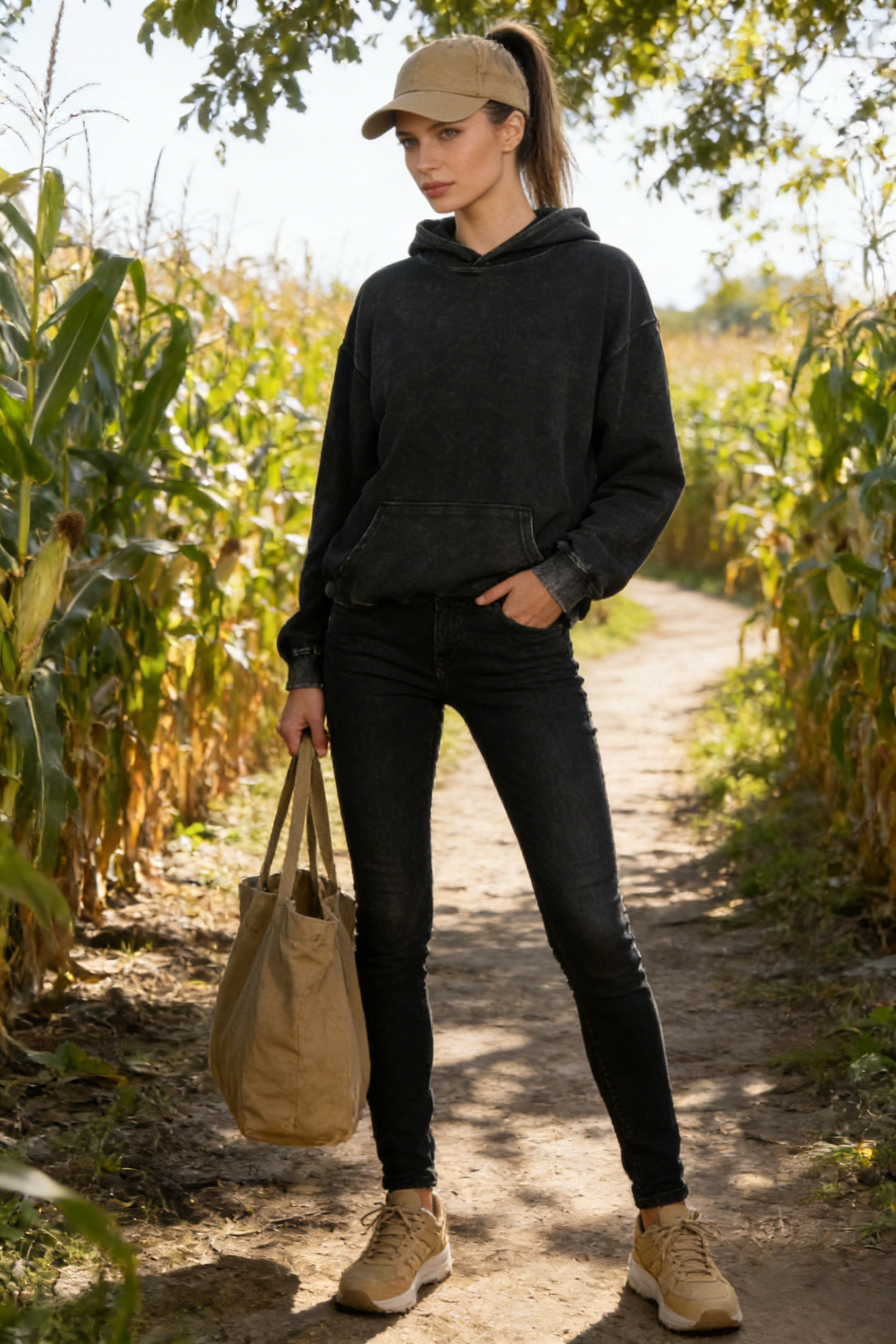 Unisex Vintage Garment-washed Hoodie|Relaxed Fit|Kangaroo Pouch Pocket U-07-023 Washed Black,Graphite, Chocolate
