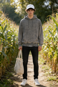Unisex Vintage Garment-washed Hoodie|Relaxed Fit|Kangaroo Pouch Pocket U-07-023 Washed Black,Graphite, Chocolate