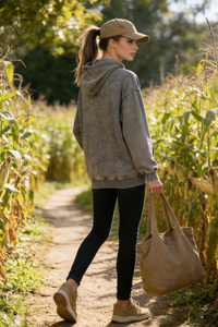 Unisex Vintage Garment-washed Hoodie|Relaxed Fit|Kangaroo Pouch Pocket U-07-023 Washed Black,Graphite, Chocolate