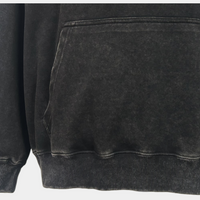 Unisex Vintage Garment-washed Hoodie|Relaxed Fit|Kangaroo Pouch Pocket W-07-023 Washed Black