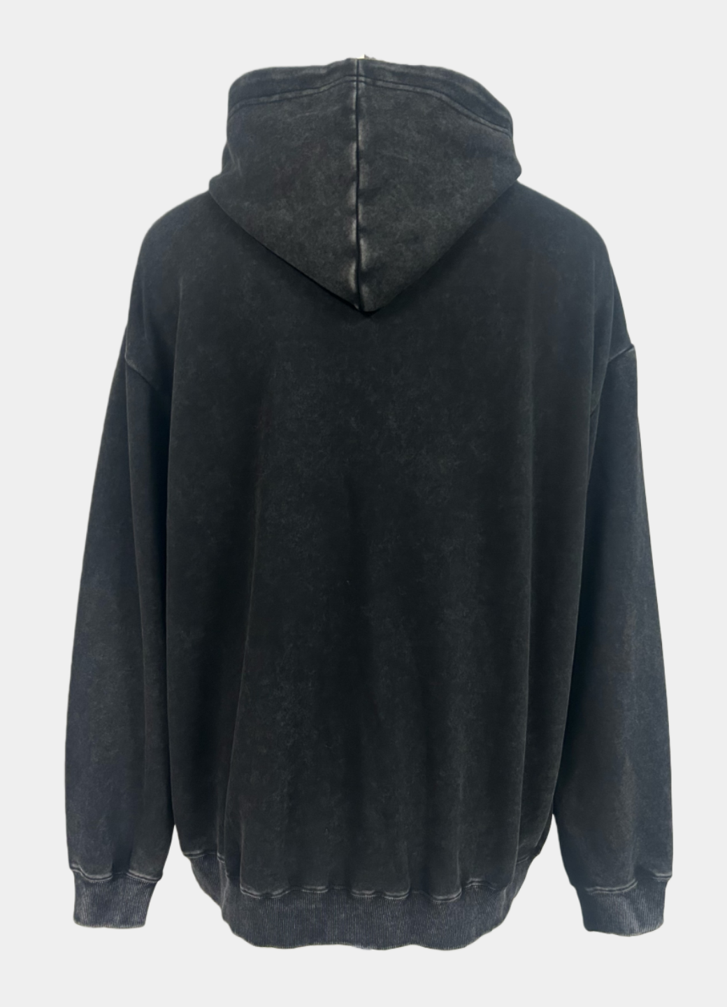 Unisex Vintage Garment-washed Hoodie|Relaxed Fit|Kangaroo Pouch Pocket W-07-023 Washed Black