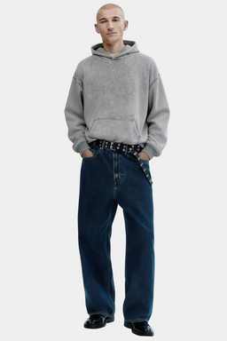 Sudadera unisex con capucha vintage lavada | Corte holgado | Bolsillo tipo canguro M-07-023 Grafito