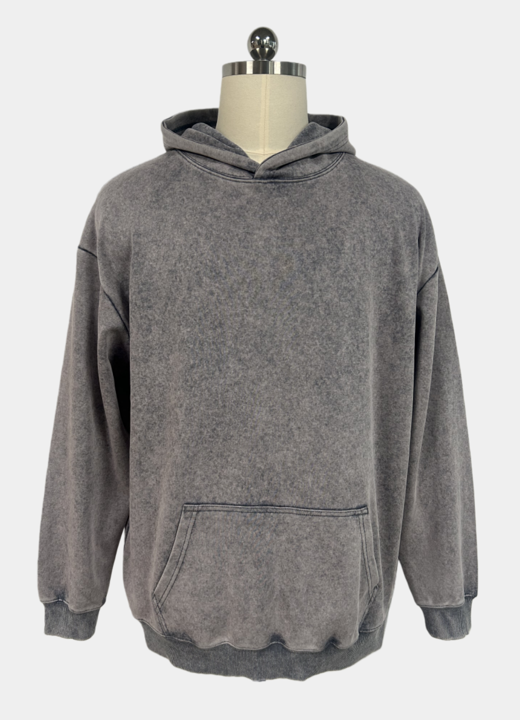 Unisex Vintage Garment-washed Hoodie|Relaxed Fit|Kangaroo Pouch Pocket W-07-023 Graphite