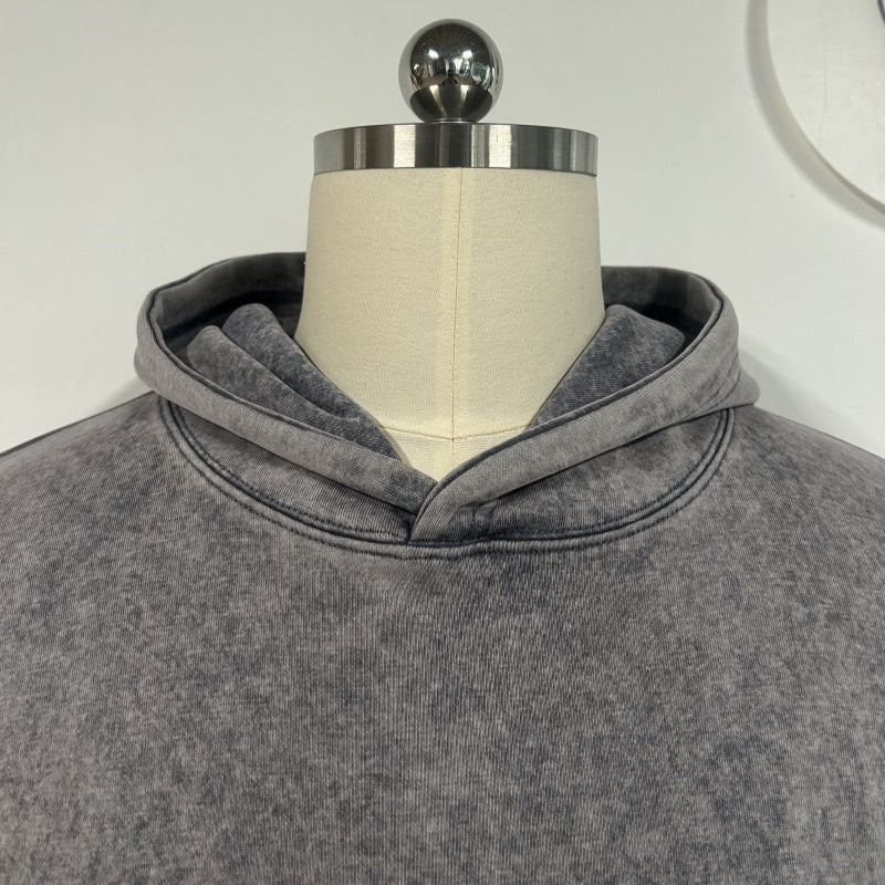 Unisex Vintage Garment-washed Hoodie|Relaxed Fit|Kangaroo Pouch Pocket W-07-023 Graphite