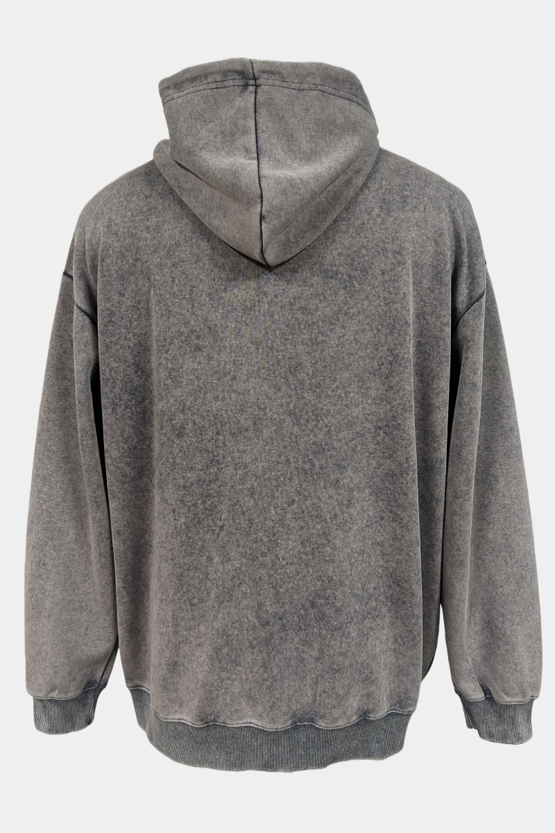 Unisex Vintage Garment-washed Hoodie|Relaxed Fit|Kangaroo Pouch Pocket W-07-023 Graphite