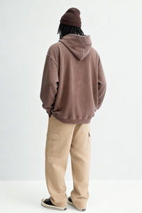 Unisex Vintage Garment-washed Hoodie|Relaxed Fit|Kangaroo Pouch Pocket M-07-023 Choc