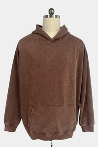 Unisex Vintage Garment-washed Hoodie|Relaxed Fit|Kangaroo Pouch Pocket M-07-023 Choc