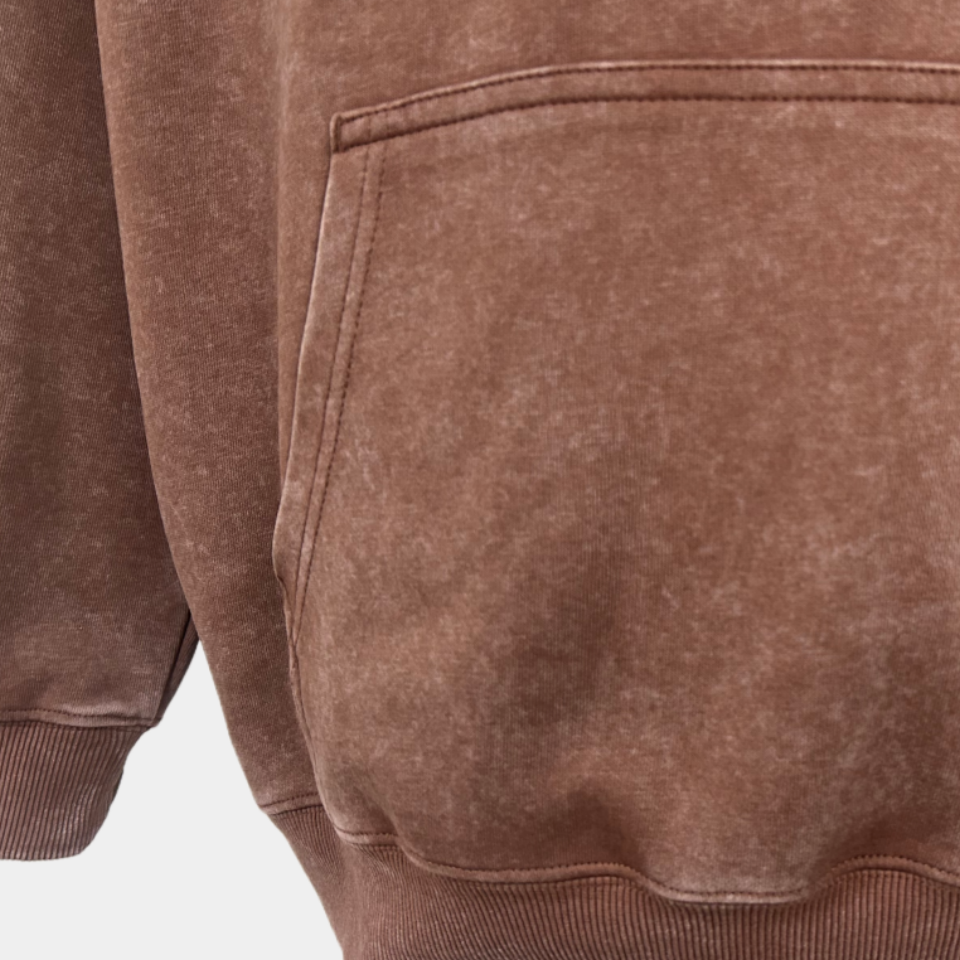Unisex Vintage Garment-washed Hoodie|Relaxed Fit|Kangaroo Pouch Pocket M-07-023 Choc