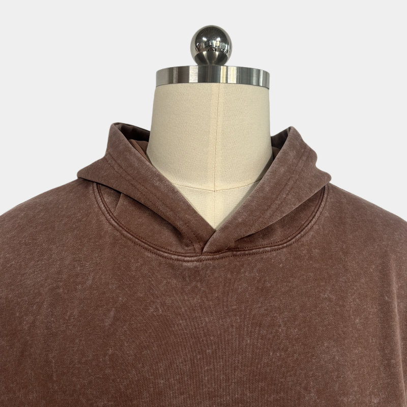 Unisex Vintage Garment-washed Hoodie|Relaxed Fit|Kangaroo Pouch Pocket M-07-023 Choc
