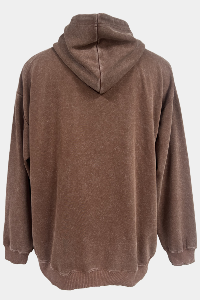 Unisex Vintage Garment-washed Hoodie|Relaxed Fit|Kangaroo Pouch Pocket M-07-023 Choc