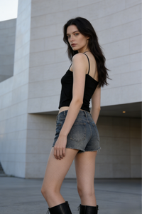 Women’s Stretch Camisole Spaghetti Crop Top-W-01-003 White,Black