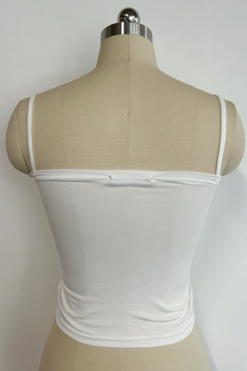 Women’s Stretch Camisole Spaghetti Crop Top-W-01-003 White