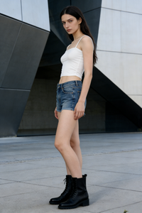 Women’s Stretch Camisole Spaghetti Crop Top-W-01-003 White