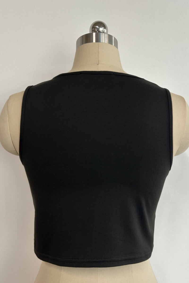 Women’s Mid-Neck Cropped Tank Top W-01-004 Black, White