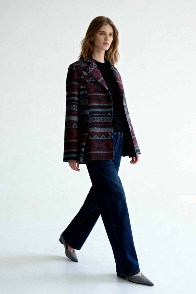 Women's Elegant Wool Jacket with Suit-type Collar and Feminine Flow|W-02-002-480