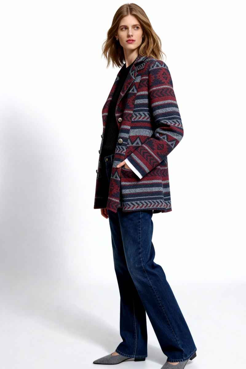 Women's Elegant Wool Jacket with Suit-type Collar and Feminine Flow|W-02-002-480