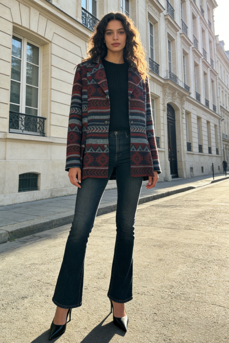 Women's Elegant Wool Jacket with Suit-type Collar and Feminine Flow|W-02-002-480