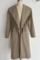 Abrigo de lana largo con flecos de inspiración western para mujer - W-02-003 Tan
