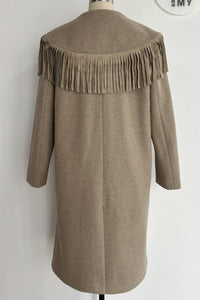Abrigo de lana largo con flecos de inspiración western para mujer - W-02-003 Tan