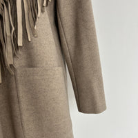 Abrigo de lana largo con flecos de inspiración western para mujer - W-02-003 Tan