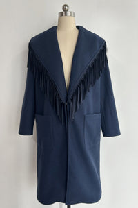 Abrigo de lana largo con flecos de inspiración western para mujer - W-02-003 Tan