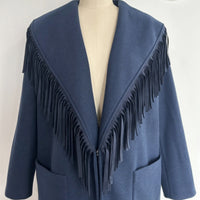 Abrigo de lana largo con flecos de inspiración western para mujer - W-02-003 Tan