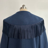 Abrigo de lana largo con flecos de inspiración western para mujer - W-02-003 Tan