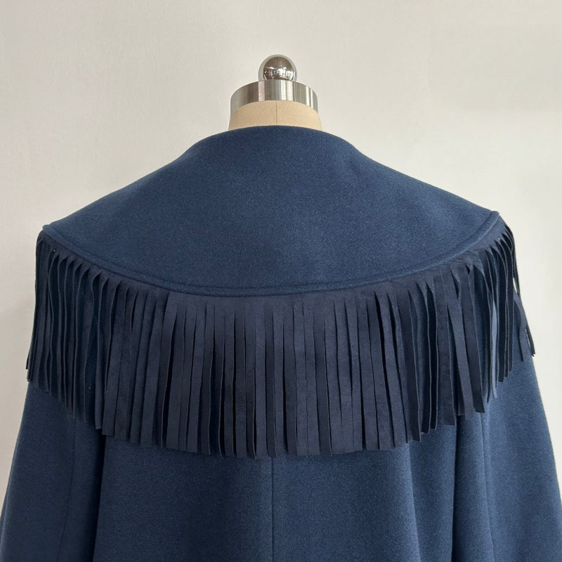 Abrigo de lana largo con flecos de inspiración western para mujer - W-02-003 Tan