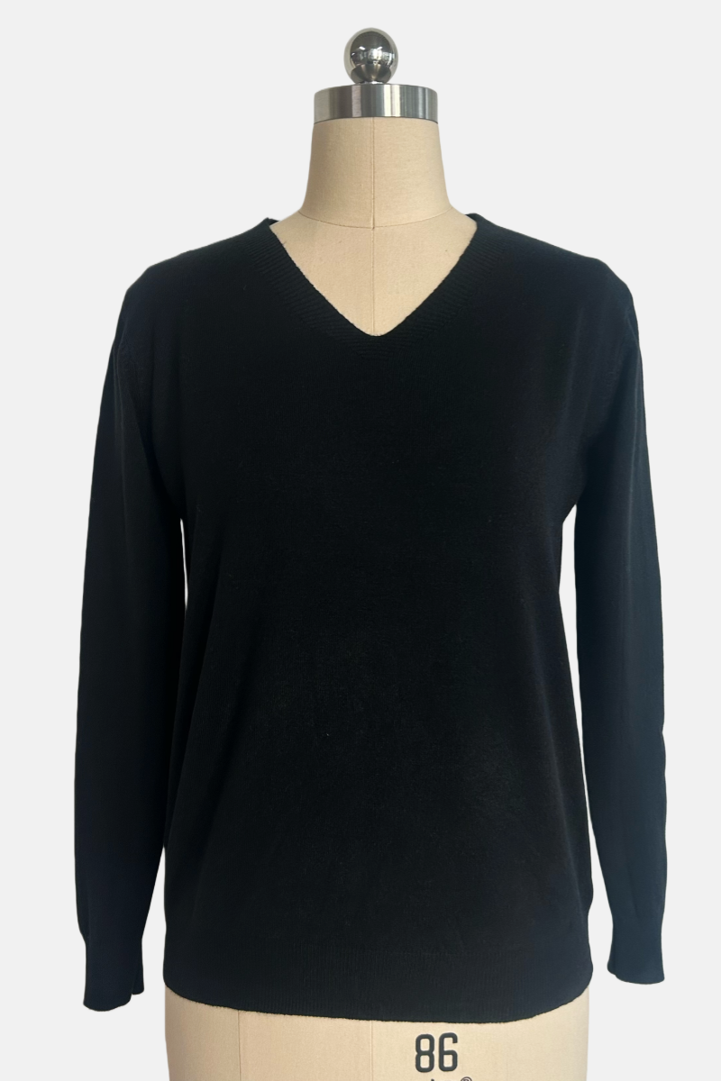 Women's Everyday Soft V-neck Cozy Sweater|One Size Fits Most|W-03-011|Black