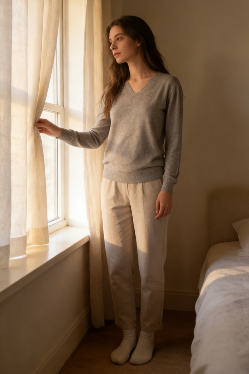 Women's Everyday Soft V-neck Cozy Sweater|One Size Fits Most|W-03-011 Light Grey