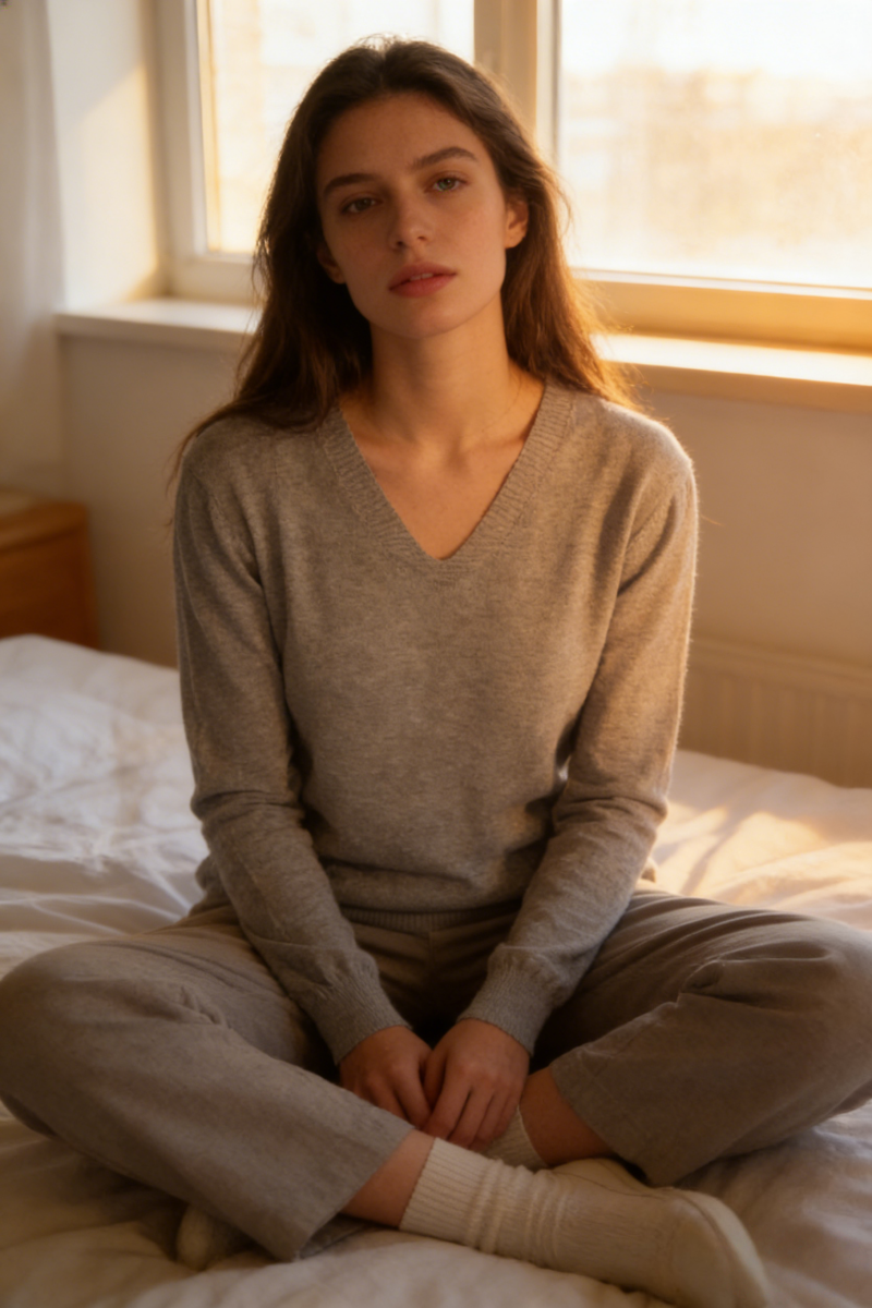 Women's Everyday Soft V-neck Cozy Sweater|One Size Fits Most|W-03-011 Light Grey