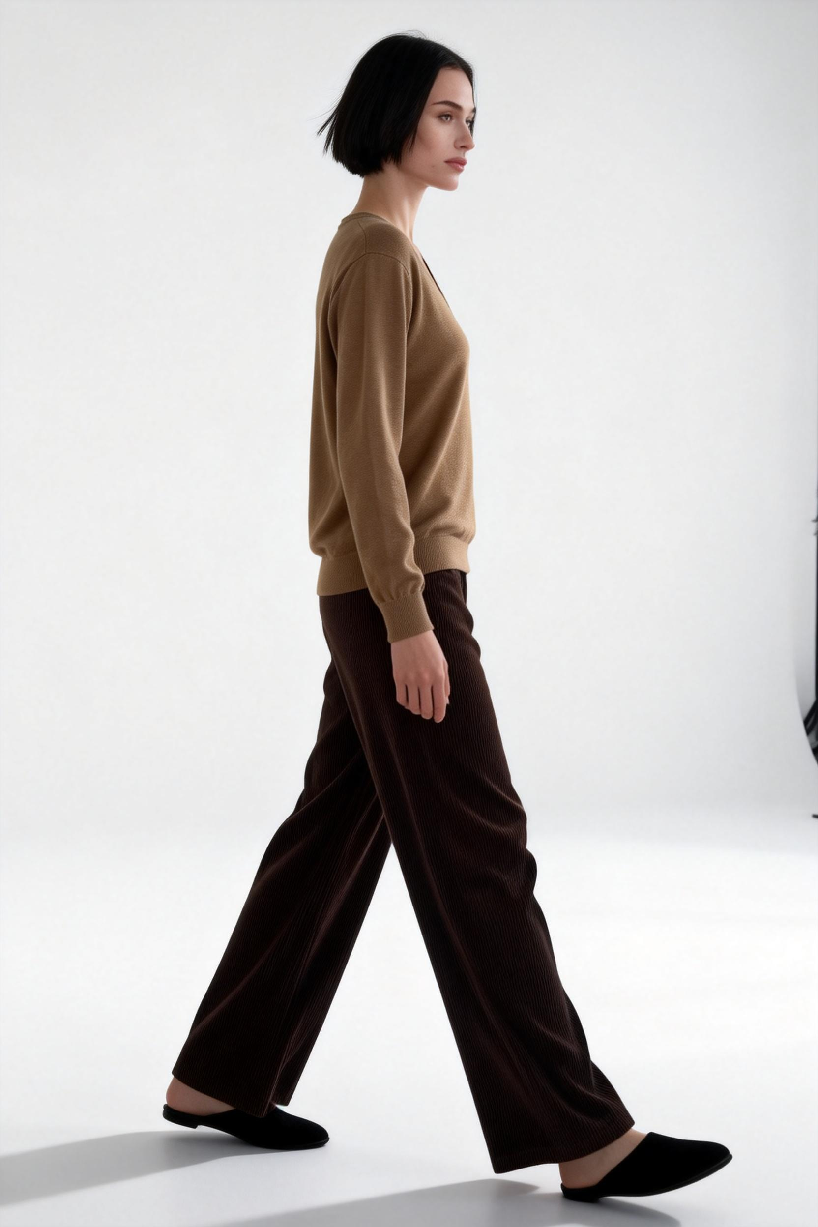 Women's Everyday Soft V-neck Cozy Sweater|One Size Fits Most|W-03-011 Mocha