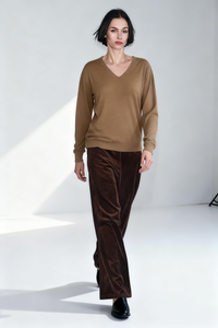 Women's Everyday Soft V-neck Cozy Sweater|One Size Fits Most|W-03-011 Mocha