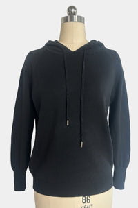 Suéter de punto suave con capucha para mujer - Estilo relajado y básico para el día a día W-03-012-Negro