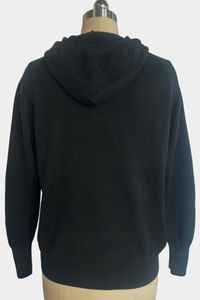 Suéter de punto suave con capucha para mujer - Estilo relajado y básico para el día a día W-03-012-Negro