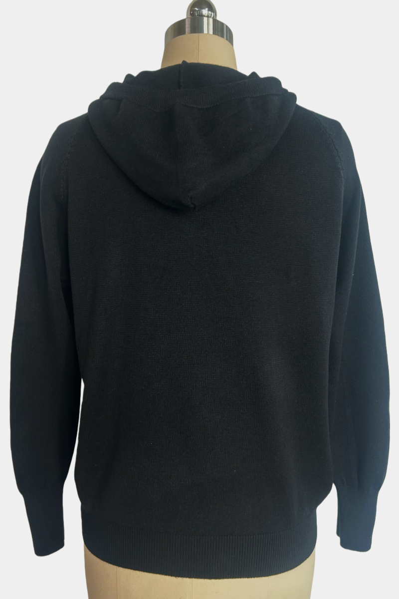 Suéter de punto suave con capucha para mujer - Estilo relajado y básico para el día a día W-03-012-Negro