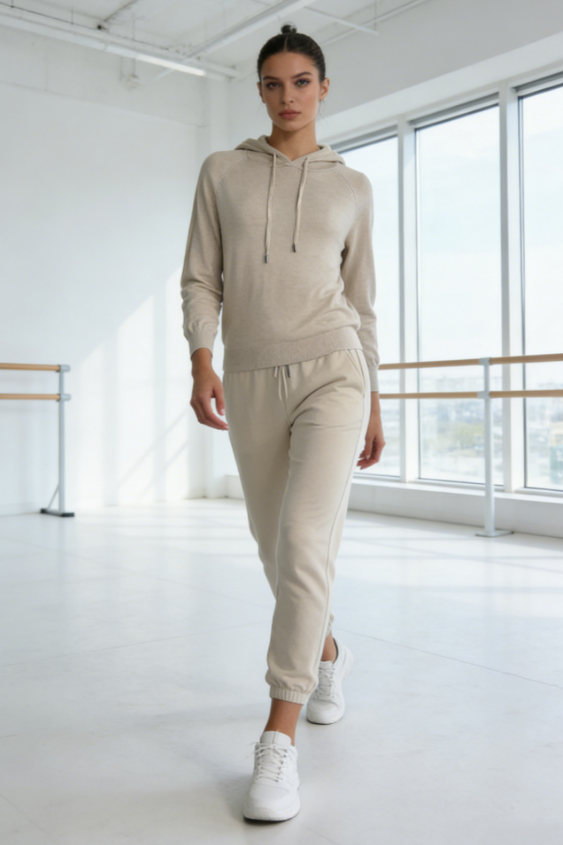 Women's Soft Knit Hooded Sweater-Relaxed Everyday Essential W-03-012-Oatmeal