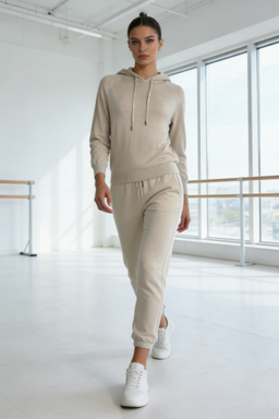 Suéter de punto suave con capucha para mujer - Básico y relajado para el día a día W-03-012 - Avena