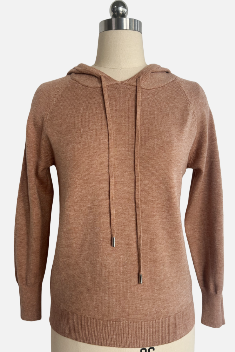 Women's Soft Knit Hooded Sweater-Relaxed Everyday Essential W-03-012-Cinnamon